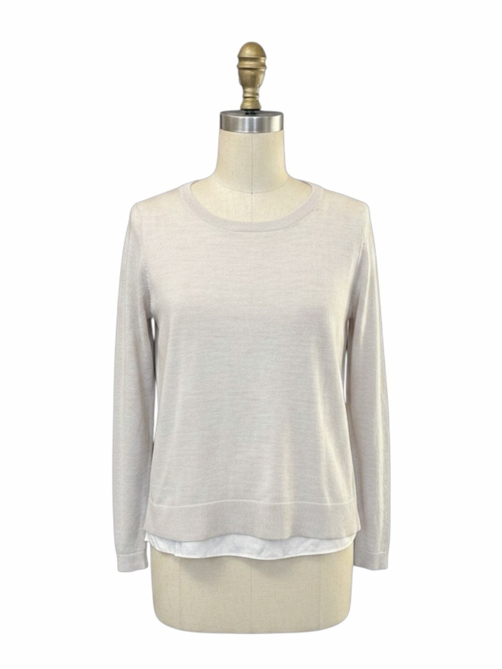 Club Monaco Light Cream/Taupe Wool Knit Sweater With Silk Layer Sewn In Size M